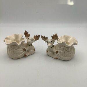 Vintage Fitz and Floyd Cream Reindeer Candle Holders